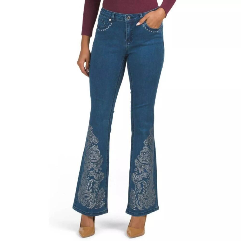 New Catherine Malandrino Women's Studded Flare Leg Denim Jeans